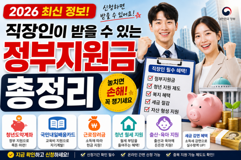 직장인이 받을 수 있는 정부지원금 총정리 2026|신청만 해도 받을 수 있는 혜택 놓치지 마세요 9 2026 직장인 정부지원금 썸네일