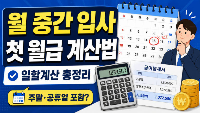 월 중간에 입사하면 월급은 어떻게 계산될까? 중도입사자 급여 일할계산 총정리 7 중간입사 첫월급 계산법 썸네일