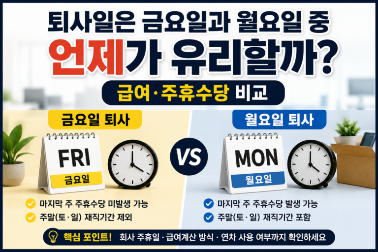 퇴사일은 금요일과 월요일 중 언제가 유리할까? 급여·주휴수당 비교 6 퇴사 최적 시기 썸네일