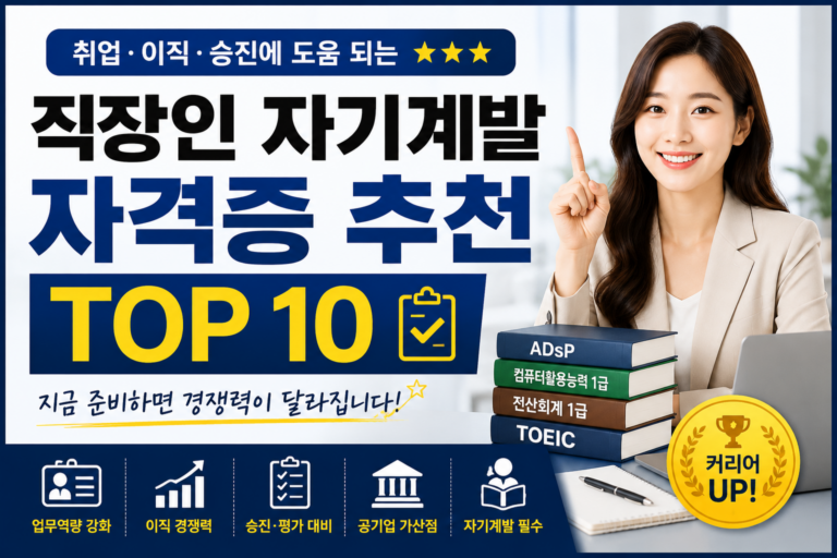 직장인 자기계발 자격증 추천 TOP10|취업·이직·승진에 도움 되는 자격증 총정리 3 직장인 자기계발 자격증 추천 썸네일